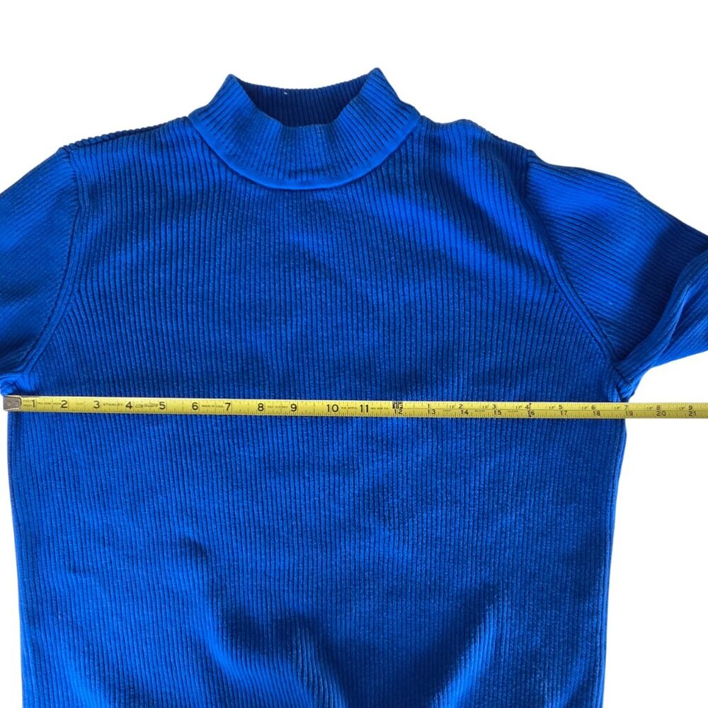 Karen Scott 100% Cotton Rib Knit Mock Neck Sweater L Bright Blue - Picture 5 of 8